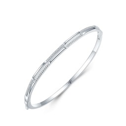 925 Sterling Silver Bangle Factory - Micro Inlaid Zircon Double Wire Open Bracelet