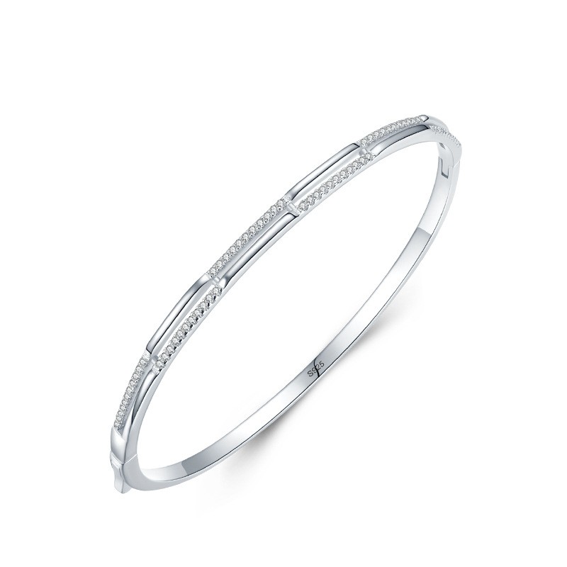925 Sterling Silver Bangle Factory - Micro Inlaid Zircon Double Wire Open Bracelet