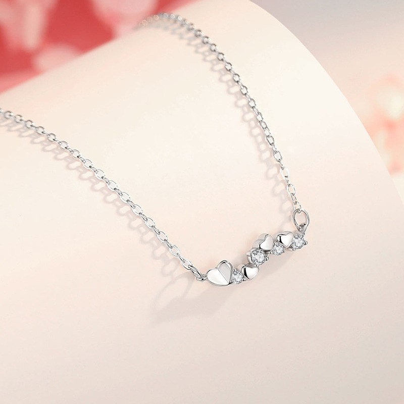 925 Sterling Silver Necklace Supplier - Endless Love Heart Zircon Gold Plated Women