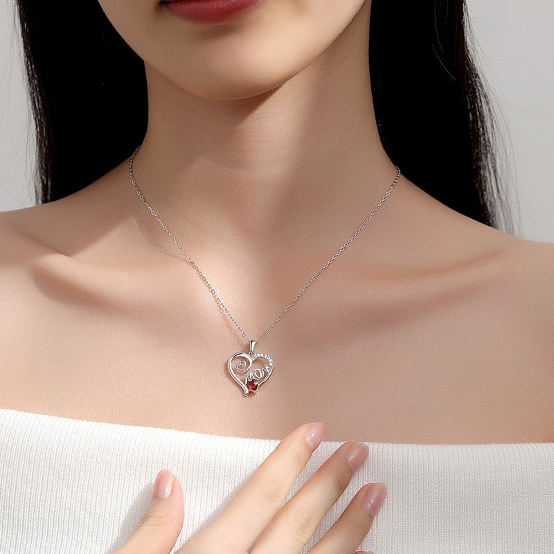 925 Sterling Silver Pendant Necklace Factory - MOM Theme Heart Shape Zircon Main Stone