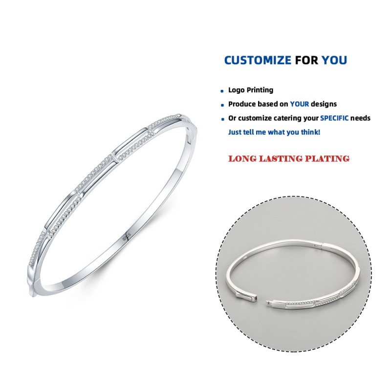 925 Sterling Silver Bangle Factory - Micro Inlaid Zircon Double Wire Open Bracelet