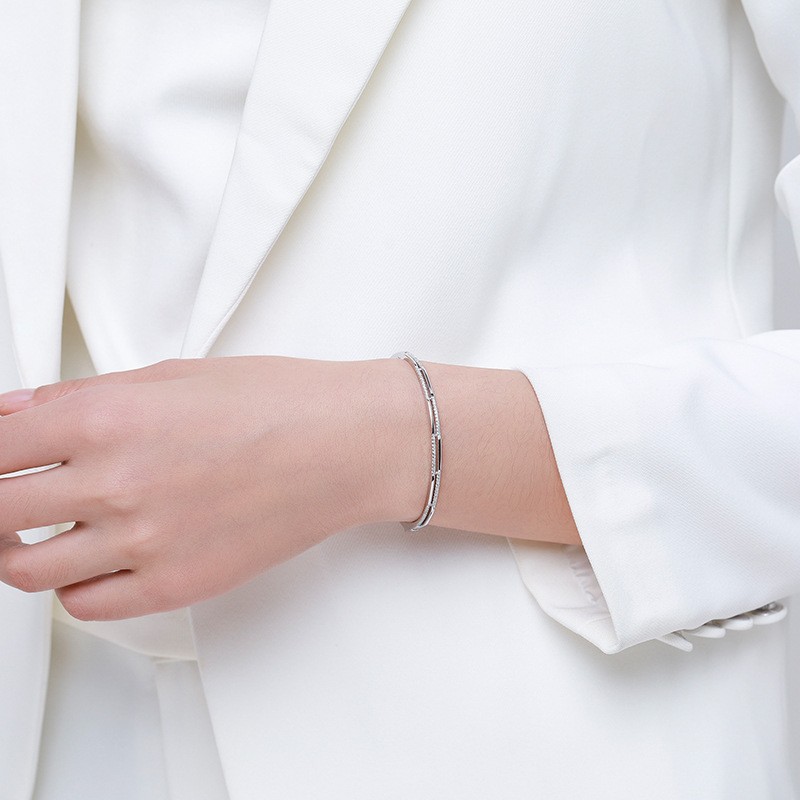 925 Sterling Silver Bangle Factory - Micro Inlaid Zircon Double Wire Open Bracelet