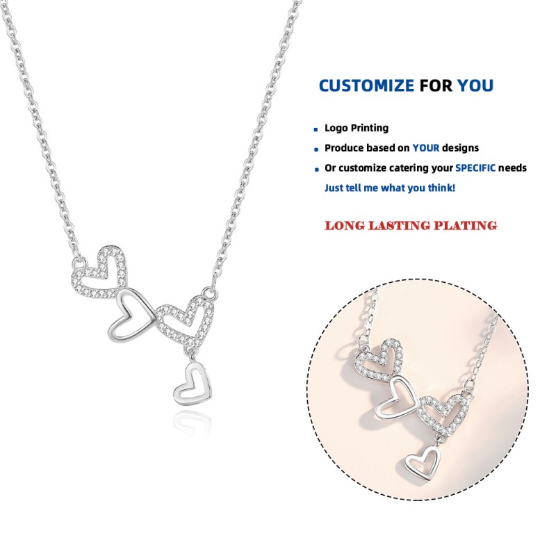 925 Sterling Silver Necklace Factory - Hollow Heart Diamond Tassel Clavicle Chain