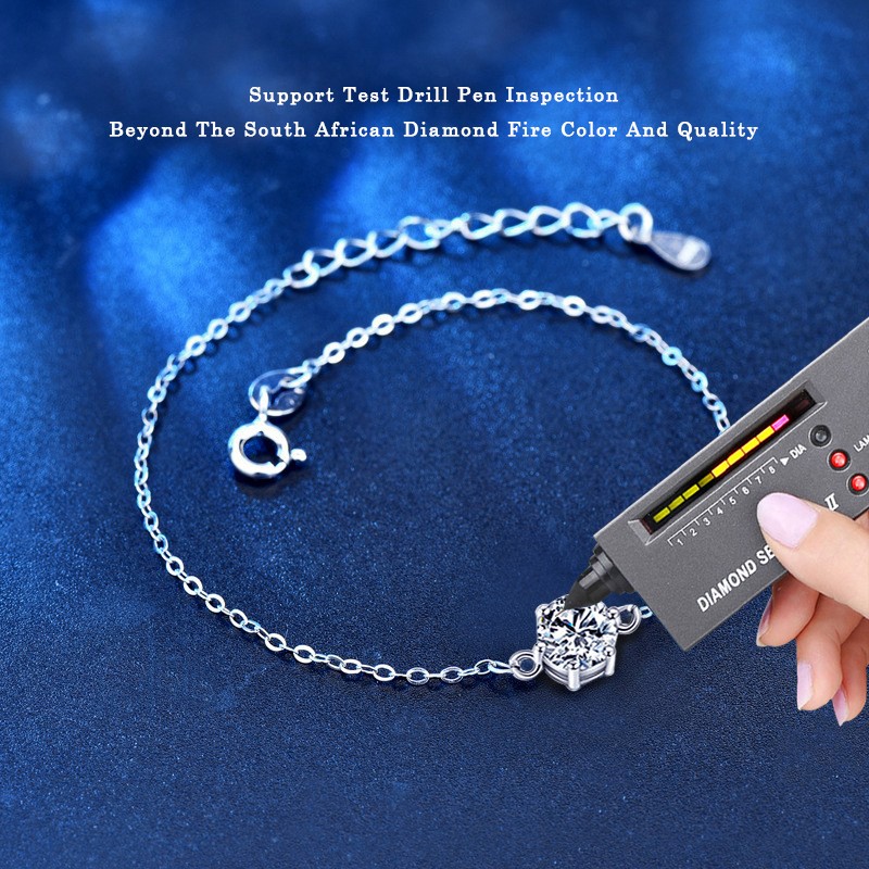 925 Sterling Silver Bracelet Factory - Six Claws Round Charm Hexagram 1 Carat Moissanite