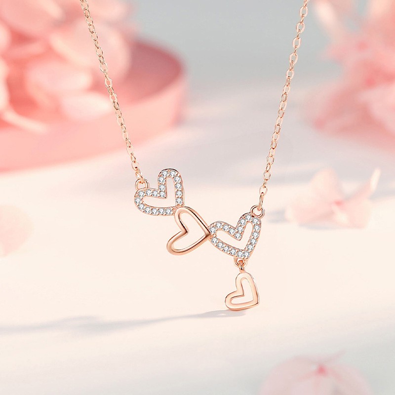 925 Sterling Silver Necklace Factory - Hollow Heart Diamond Tassel Clavicle Chain