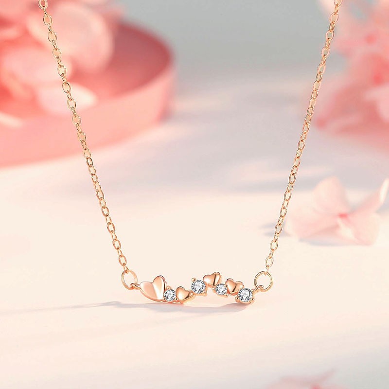 925 Sterling Silver Necklace Supplier - Endless Love Heart Zircon Gold Plated Women