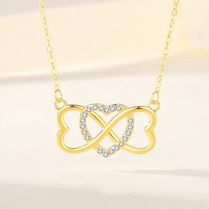S925 Sterling Silver Necklace Supplier - Digital 8 Heart Shaped Pendant Diamond Set