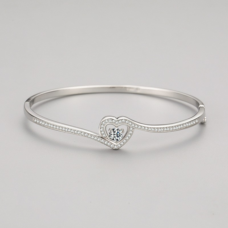 925 Sterling Silver Bracelet Supplier - Micro Inlaid Zircon Heart Charm Jewelry Making