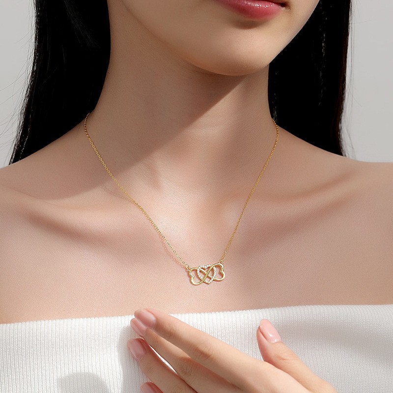 S925 Sterling Silver Necklace Supplier - Digital 8 Heart Shaped Pendant Diamond Set