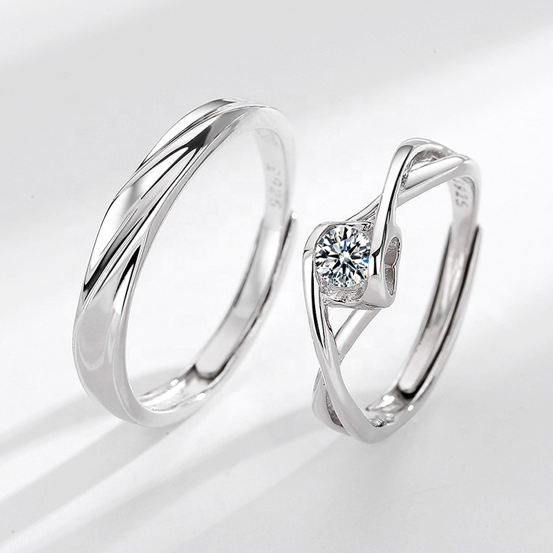 925 Sterling Silver Couple Rings Manufacturer - Custom Cubic Zirconia Eternity Diamond