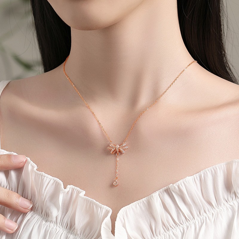 Butterfly Pendant Necklace Factory - Gold Tassel Bow Design Women Jewelry Gift