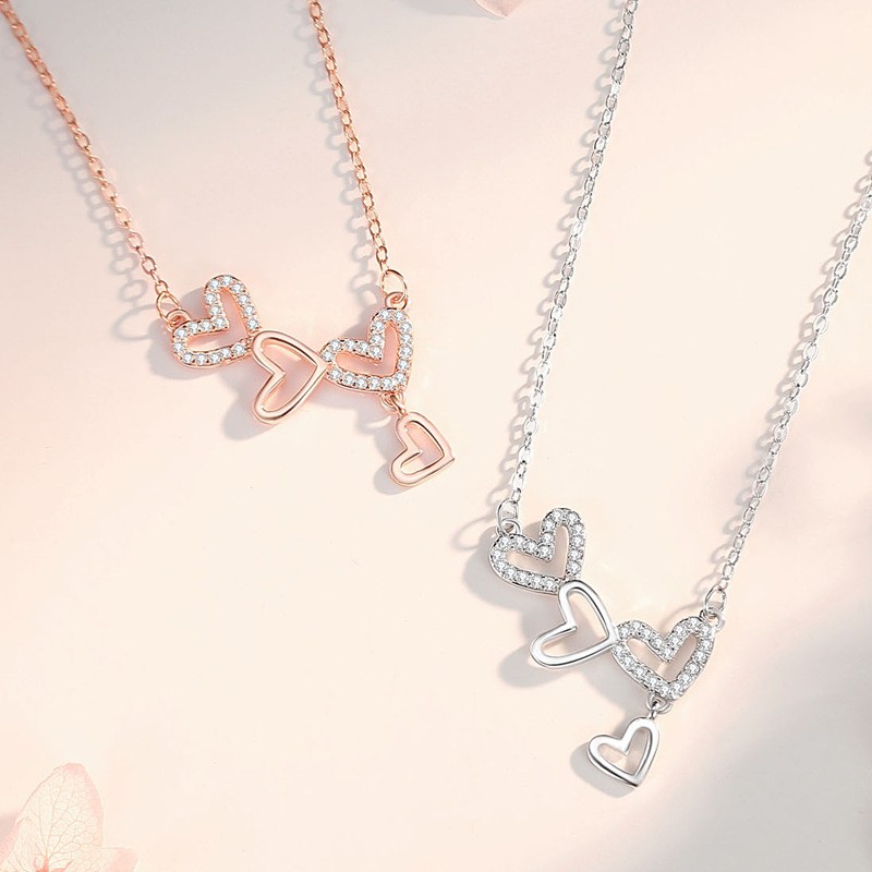 925 Sterling Silver Necklace Factory - Hollow Heart Diamond Tassel Clavicle Chain