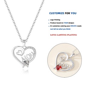925 Sterling Silver Pendant Necklace Factory - MOM Theme Heart Shape Zircon Main Stone
