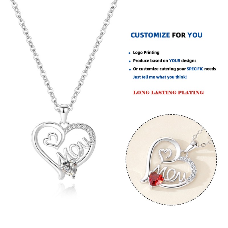 925 Sterling Silver Pendant Necklace Factory - MOM Theme Heart Shape Zircon Main Stone