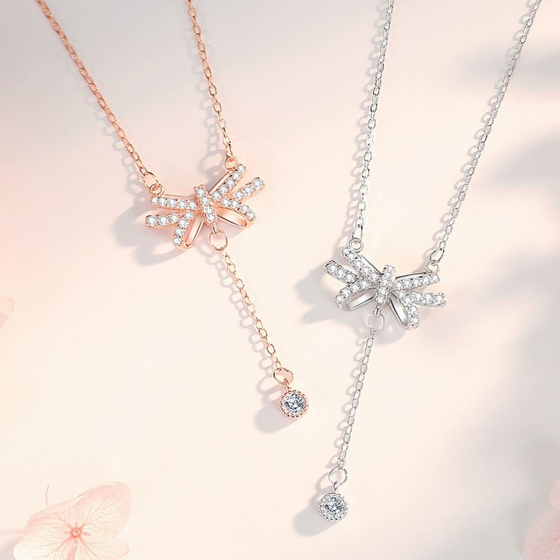 Butterfly Pendant Necklace Factory - Gold Tassel Bow Design Women Jewelry Gift