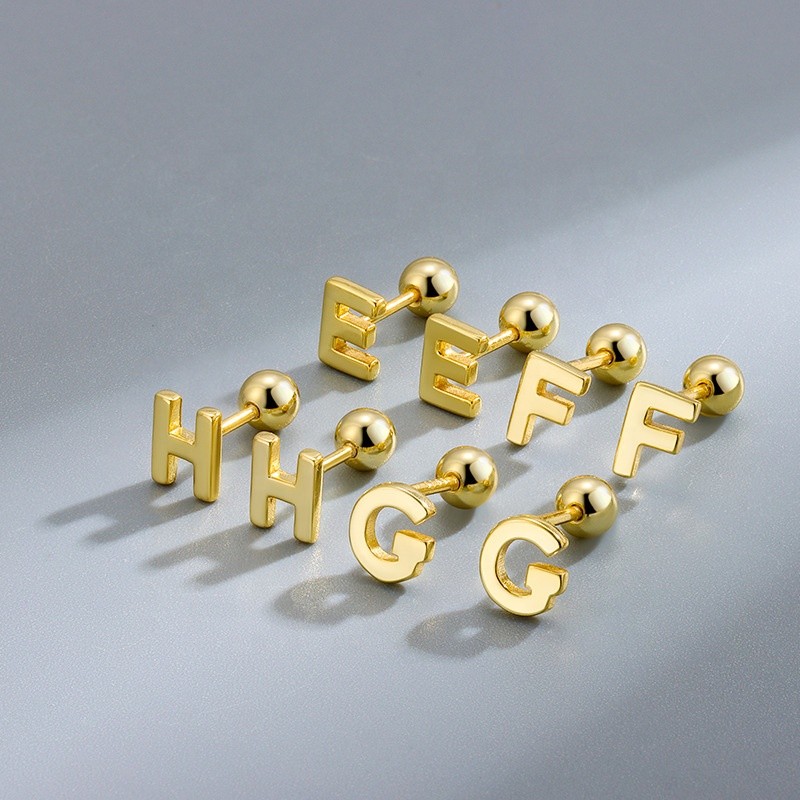 Alphabet Stud Earrings Manufacturer - Screw Back Designer Letters A-Z 18K Gold