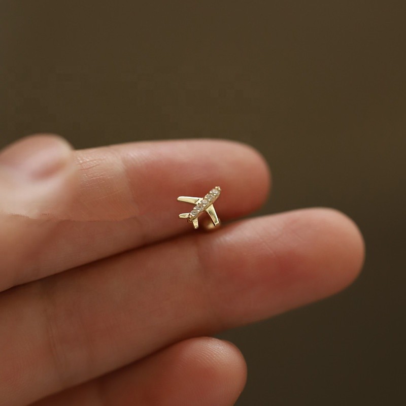 925 Sterling Silver Earrings Manufacturer - Airplane Cartilage Cubic Zirconia Cute