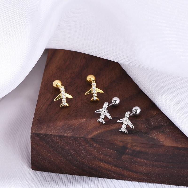 925 Sterling Silver Earrings Manufacturer - Airplane Cartilage Cubic Zirconia Cute