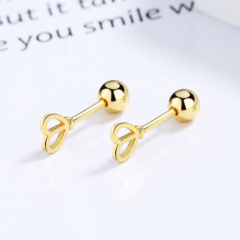 925 Sterling Silver Stud Earrings Manufacturer - Heart Shape Clockwork School Threaded