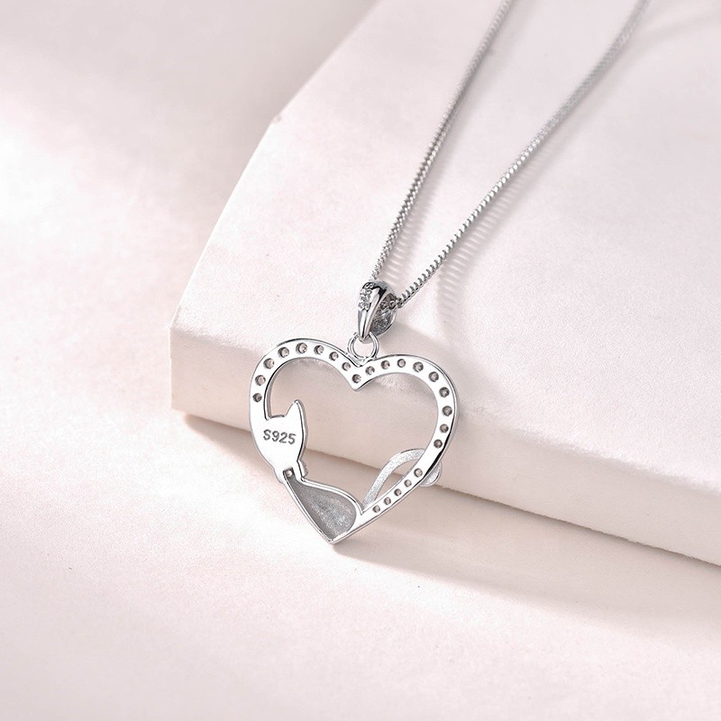 925 Sterling Silver Pendant Necklace Factory - Romantic Cute Animal Heart Cat Jewelry