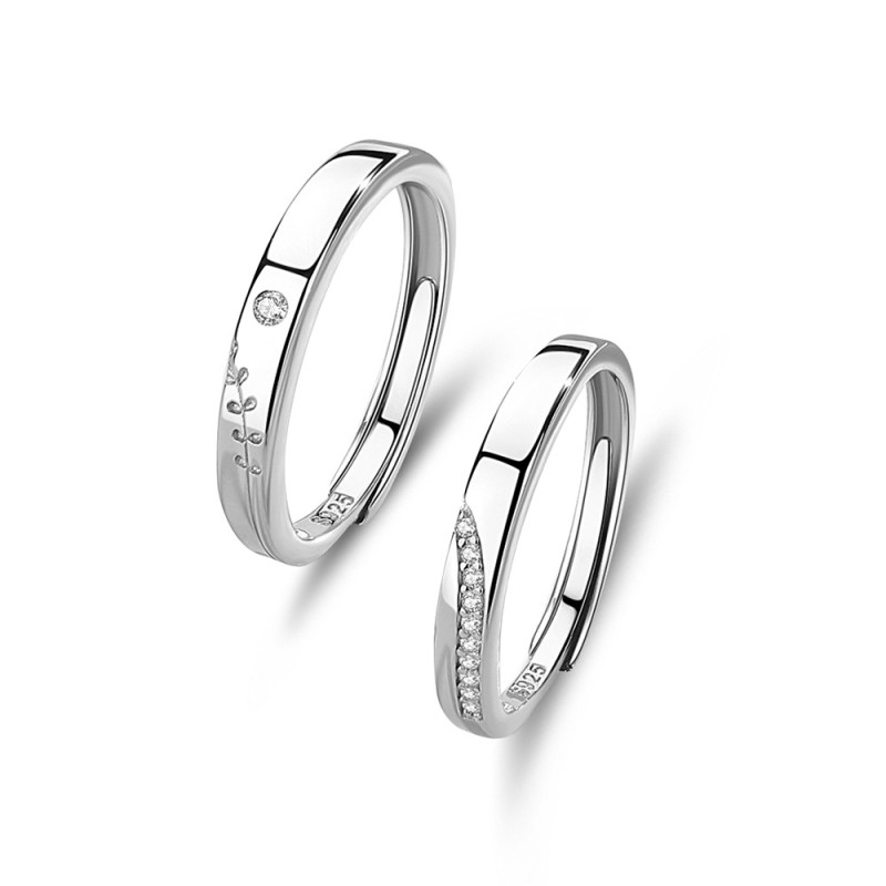 S925 Sterling Silver Couple Ring Factory - Simple Geometric Zircon European American