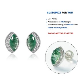 925 Sterling Silver Stud Earrings Supplier - Natural Moss Agate Teardrop Anniversary