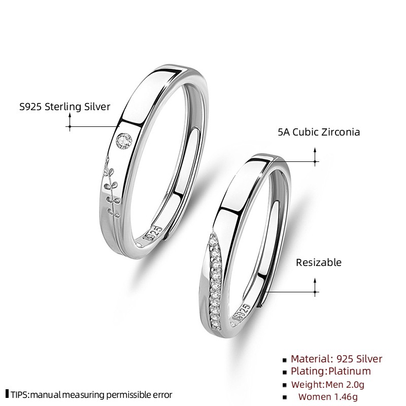 S925 Sterling Silver Couple Ring Factory - Simple Geometric Zircon European American