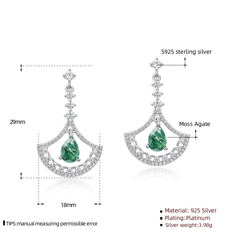 Rhinestone Earrings Supplier - Water Drop Fan-shaped Moss Agate Crystal Wedding