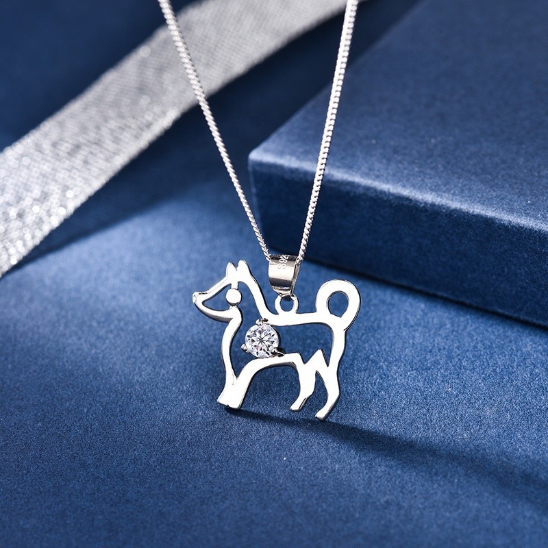 S925 Sterling Silver Pendant Necklace Supplier - Cute Little Puppy Dog Crystal Choker