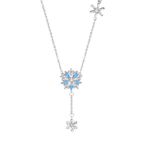 925 Sterling Silver Necklace Factory - Snow Flower Shaped Pendant Christmas Women Gift