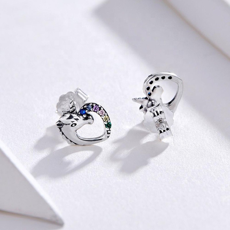 925 Sterling Silver Stud Earrings Manufacturer - Fashion Zircon Dazzling Unicorn Licorne