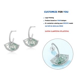 925 Sterling Silver Earrings Factory - Chinese Style Sector Drop Natural Gemstone