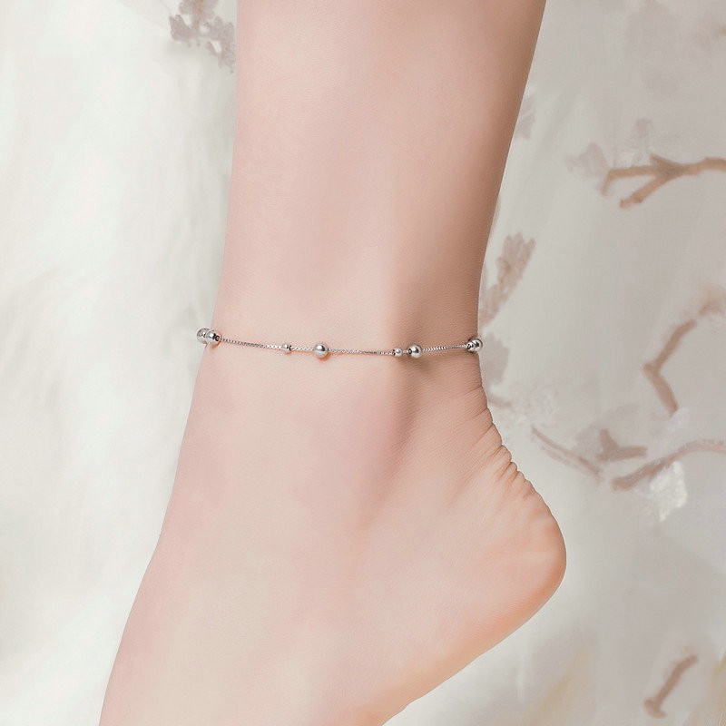 925 Sterling Silver Anklet Factory - Summer Beach Beads Stylish Foot Ornaments Women