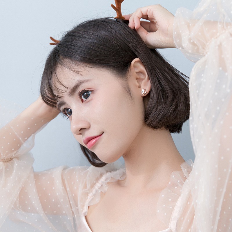 925 Sterling Silver Stud Earrings Factory - Cute Elk Animal Deer Austrian Crystal