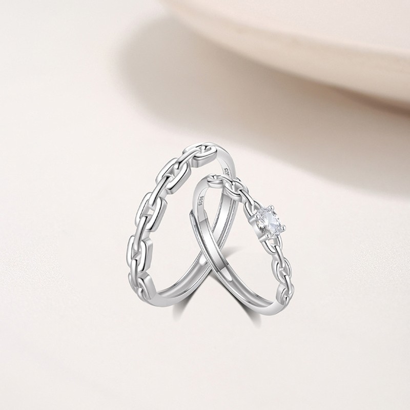 Sterling Silver Couple Rings Supplier - Adjustable Diamond Engagement Ring Set Wedding