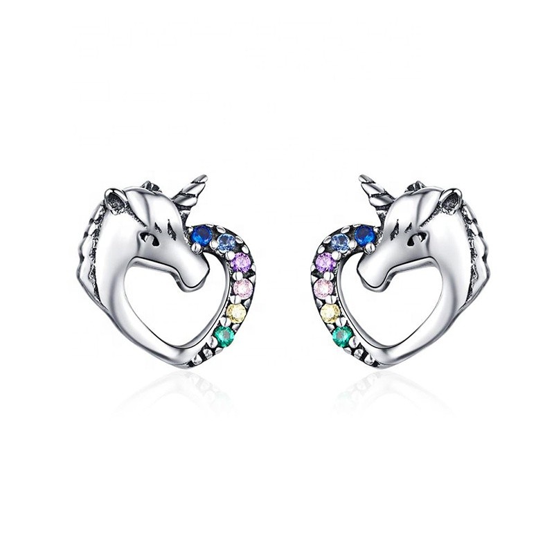 925 Sterling Silver Stud Earrings Manufacturer - Fashion Zircon Dazzling Unicorn Licorne