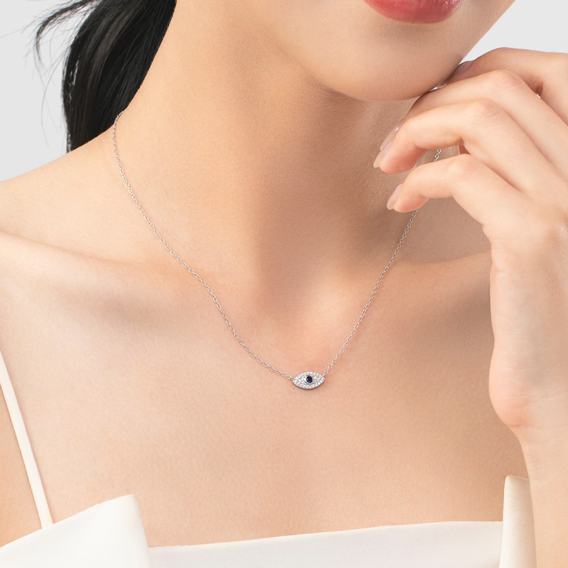 925 Sterling Silver Evil Eye Necklace Supplier - Full Pave CZ Diamond Lucky Pendant