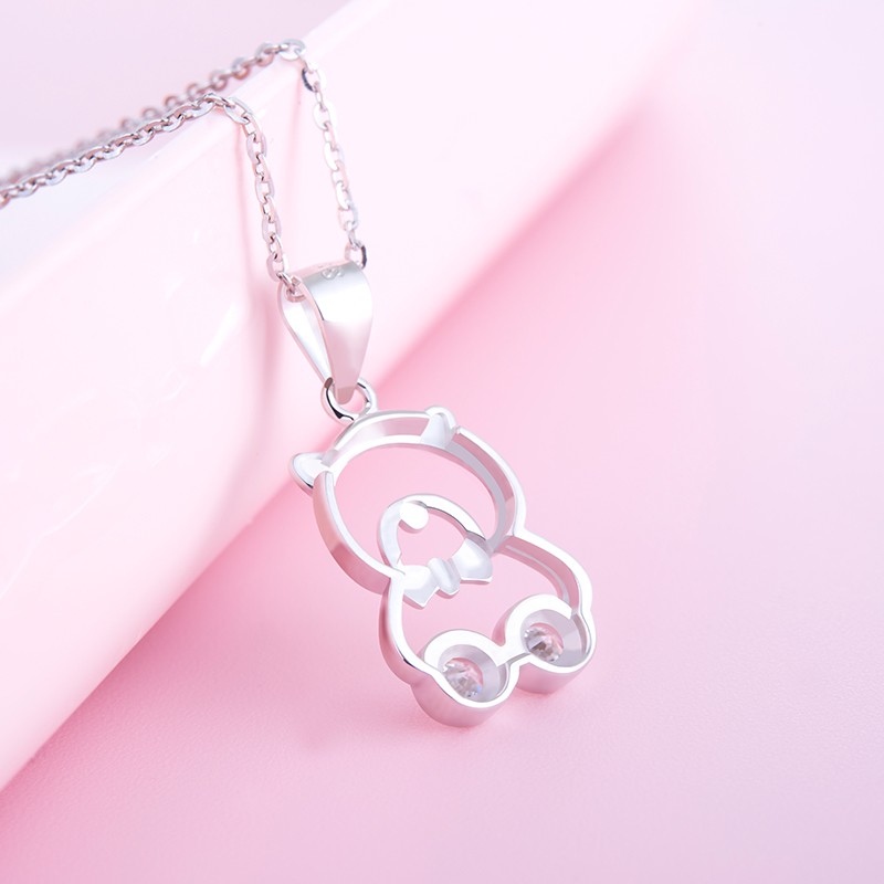 925 Sterling Silver Pendant Factory - Cartoon Zircon CZ Cute Little Bear Teenagers