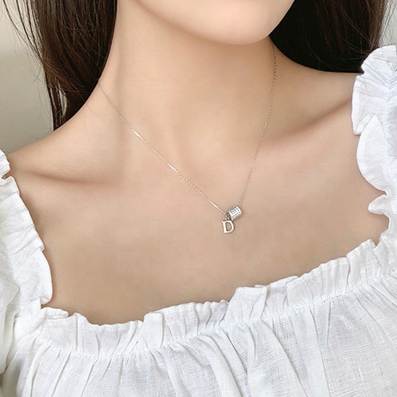 925 Sterling Silver Pendant Necklace Manufacturer - D Letter Shape Rhodium Rose Gold