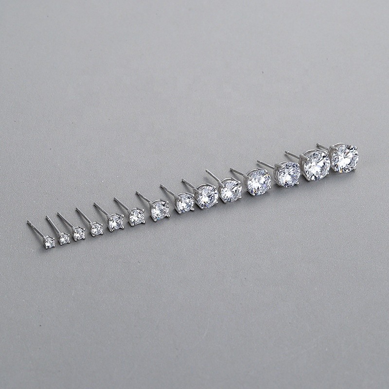 Sterling Silver Stud Earrings Factory - 18K Gold Plated Round Cubic Zirconia Kids