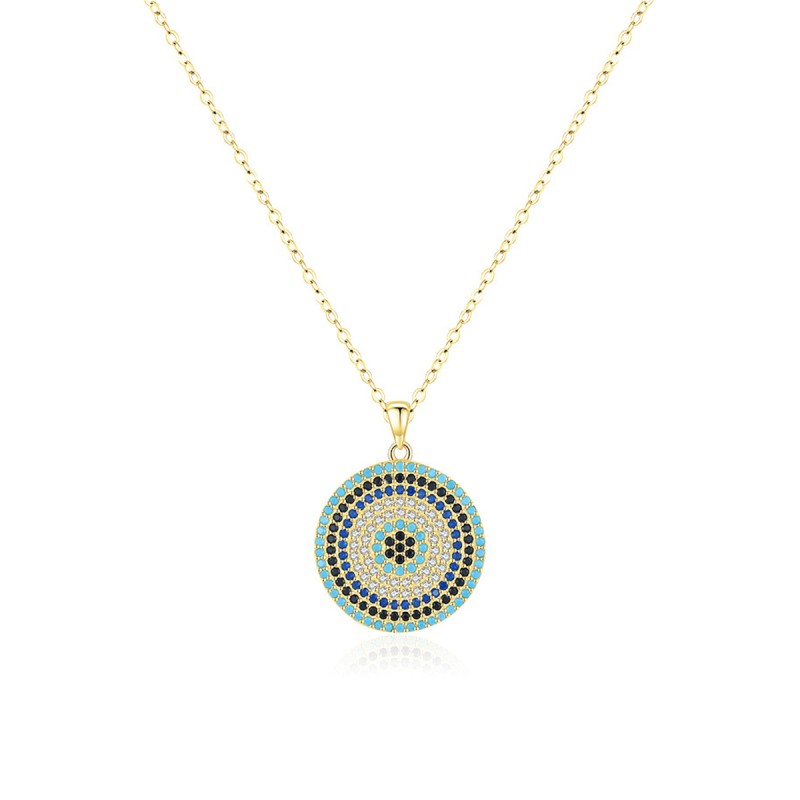925 Sterling Silver Evil Eye Necklace Supplier - Round Pave Zircon Lucky Fine Jewelry