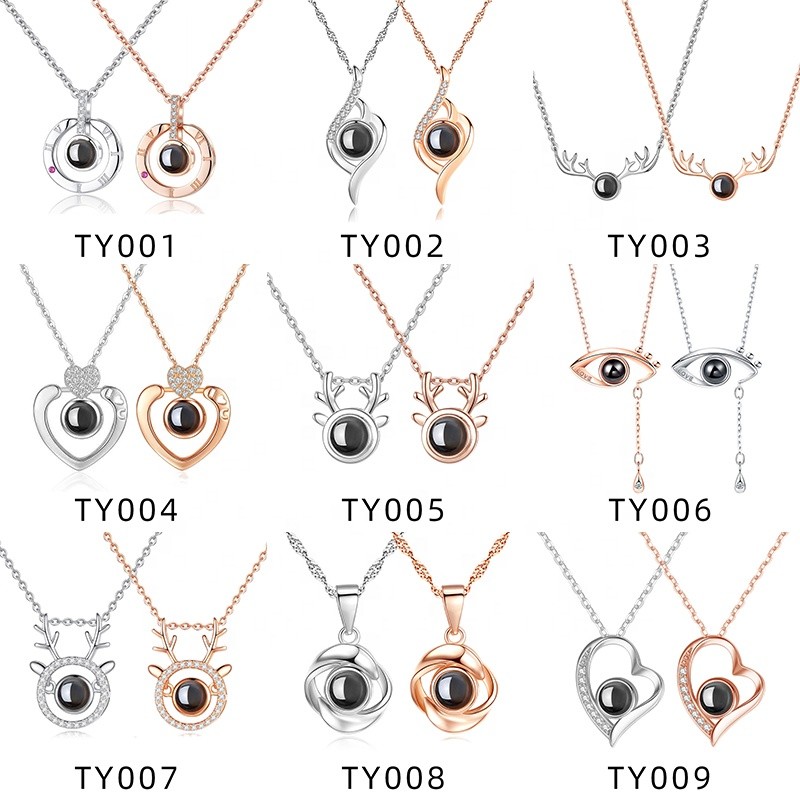 925 Sterling Silver Projection Necklace Factory - Personalized Photo 100 Language Memory