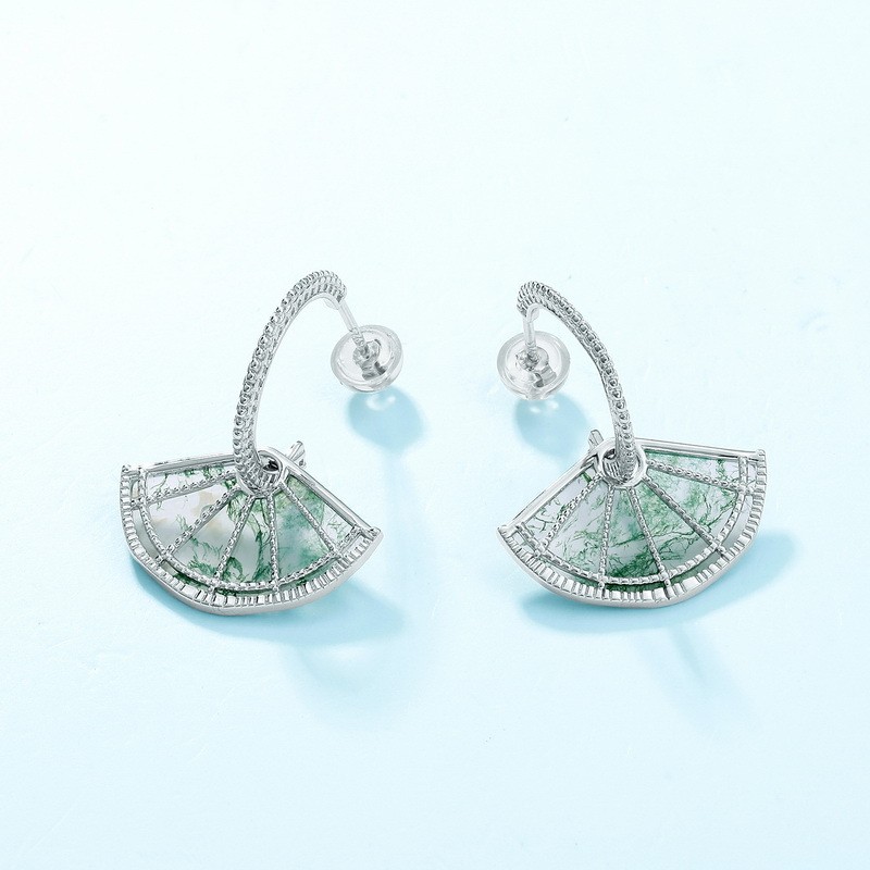 925 Sterling Silver Earrings Factory - Chinese Style Sector Drop Natural Gemstone