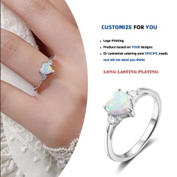 925 Sterling Silver Ring Manufacturer - Minimalist Heart Shape Opal Inlaid Zircon