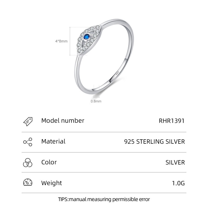 925 Sterling Silver Evil Eye Ring Factory - Simple Cubic Zirconia Blue Eye Fine Jewelry