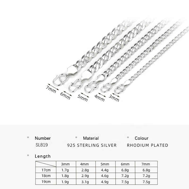 925 Sterling Silver Cuban Bracelet Supplier - 3/4/5/6/7mm Width Men Women Jewelry