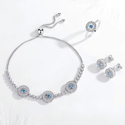925 Sterling Silver Jewelry Set Manufacturer - Luxury Lucky Blue Zircon Evil Eye Tennis