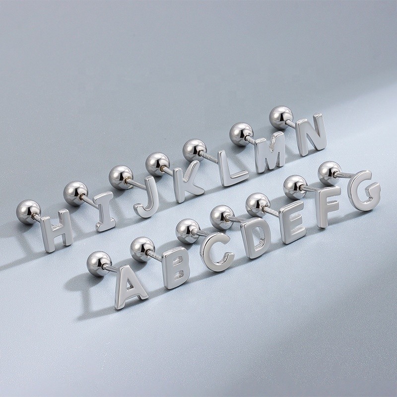 Alphabet Stud Earrings Manufacturer - Screw Back Designer Letters A-Z 18K Gold