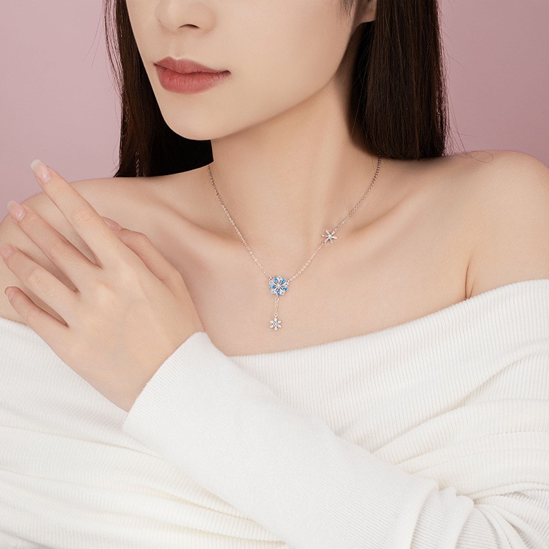 925 Sterling Silver Necklace Factory - Snow Flower Shaped Pendant Christmas Women Gift