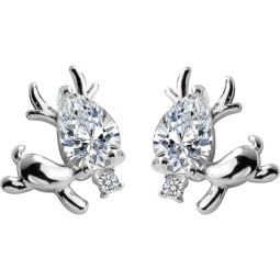 925 Sterling Silver Stud Earrings Factory - Cute Elk Animal Deer Austrian Crystal
